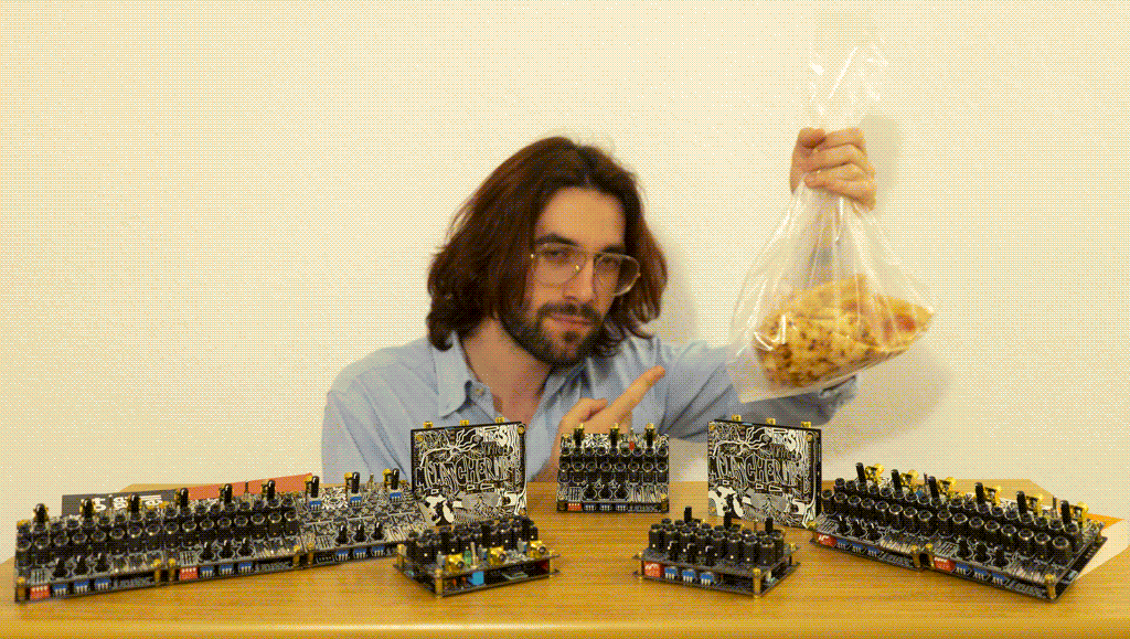 Pedro, the MisMatcher01 REV.B and a bag of cold pizza